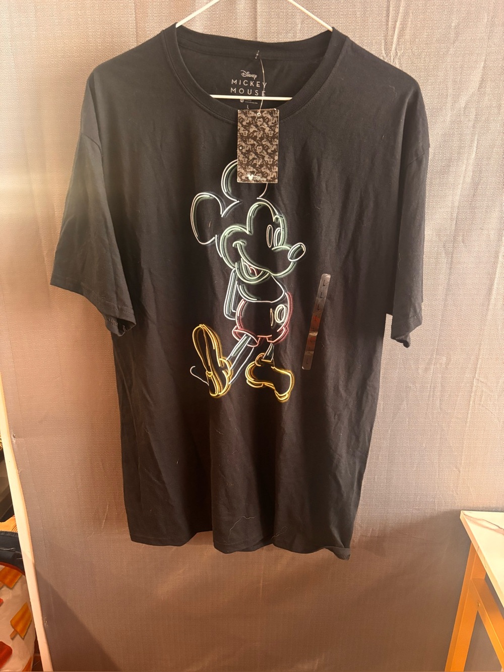 NWT, Disney Black T‑Shirt with Neon-Style Mickey Graphic
